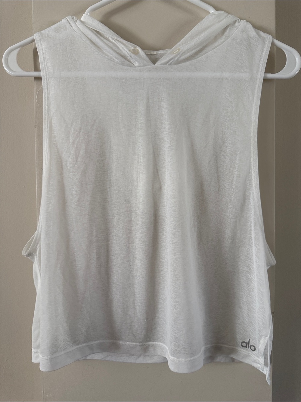ALO Yoga Sheer White Hooded Muscle Tank XS
